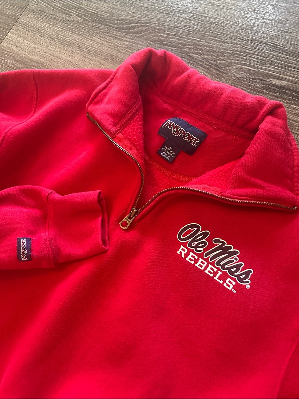 JanSport Ole Miss Rebels Red 1/4 Zip Fleece Mock Neck Pullover Sweatshirt M